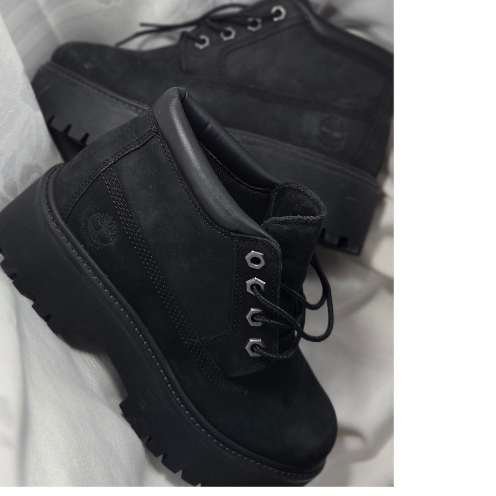 Timberland Sky 6 Inch Boots Kids 4 Black Platform Lug Sole Y2K Chunky Grunge Exc